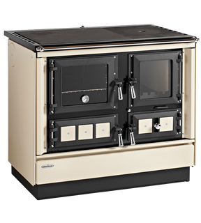 Obrázok ku produktu Sporák Klaudie VSP 9112, chrómové doplnky, čierny rám, oceľová platňa striekaná, pravý, farba béžová, KVS MORAVIA