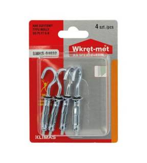 Obrázok ku produktu Blister MHS M4x32 Hmoždinka kov do sadrokartónu s hákom C 4ks