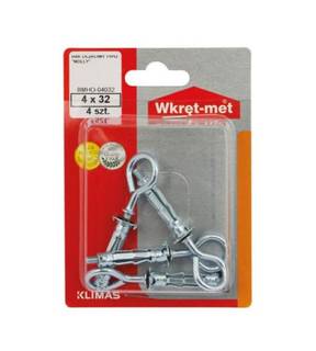 Obrázok ku produktu Blister MHO M4x32 Hmoždinka kov do sadrokartónu s hákom O 4ks