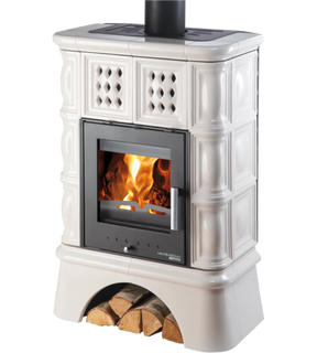 Obrázok ku produktu Teplovodné krbové kachle Treviso II s výmenníkom, kachľový sokel, čierna/kachle slonová kosť, HAAS+SOHN HOME