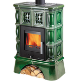 Obrázok ku produktu Teplovodné krbové kachle Treviso II s výmenníkom, kachľový sokel, čierna/zelené kachle, HAAS+SOHN HOME