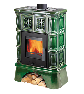 Obrázok ku produktu Teplovodné krbové kachle Treviso II s výmenníkom, kachľový sokel, čierna/zelené kachle, HAAS+SOHN HOME