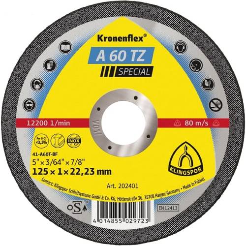 Zväčšený obrázok ku produktu Kotúč rezný 125/1,0/22 A60TZ SPECIAL (INOX) KLINGSPOR